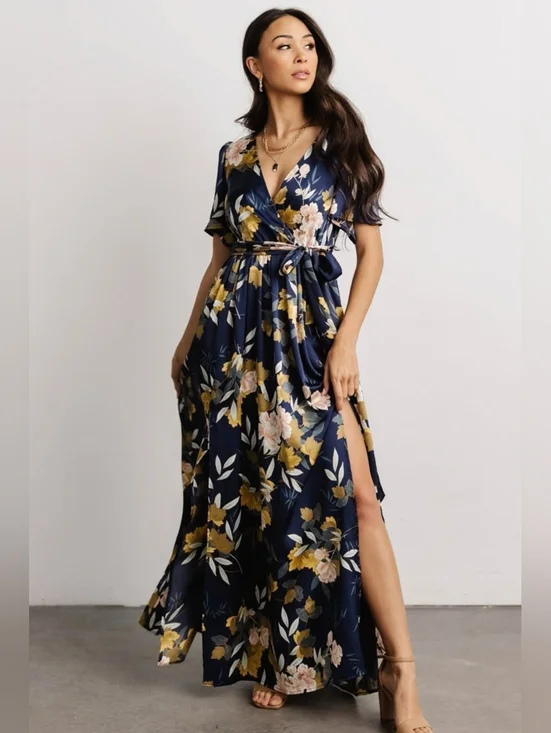 Baltic Born Navy Floral Sicily Satin Maxi Dress Size XXL NWT - Picture 1 of 15